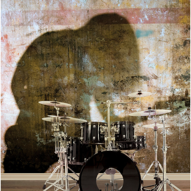 Panneau mural 6 panneaux silhouette guitare grunge H 8,2 pi x l 125,1 po