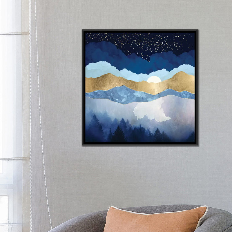 Forêt de minuit - impression, Pas de tapis, H 26 po x l 26 po x P 1,5 po, Toile avec cadre noir