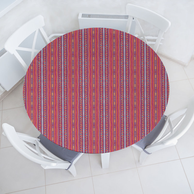 Bungalow Rose Folk Fitted Round Tablecloth Multicolor, 67.72" Round