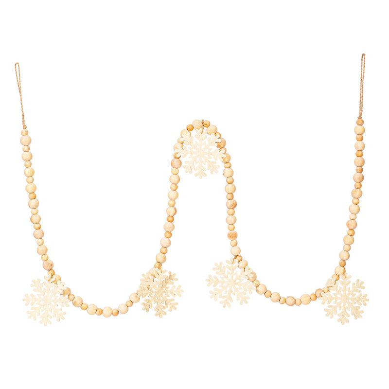Ophelia & Co. 5' Ivory Felt Snowflake and Natural Wood Bead Garland.