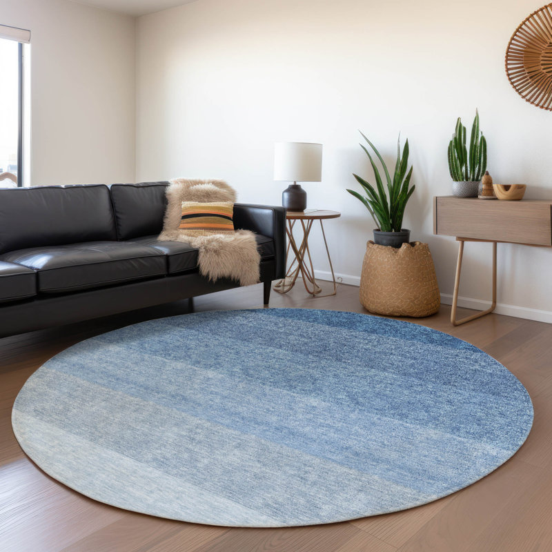 Premium Machine Washable Prisco Blue Rug, Round 8'