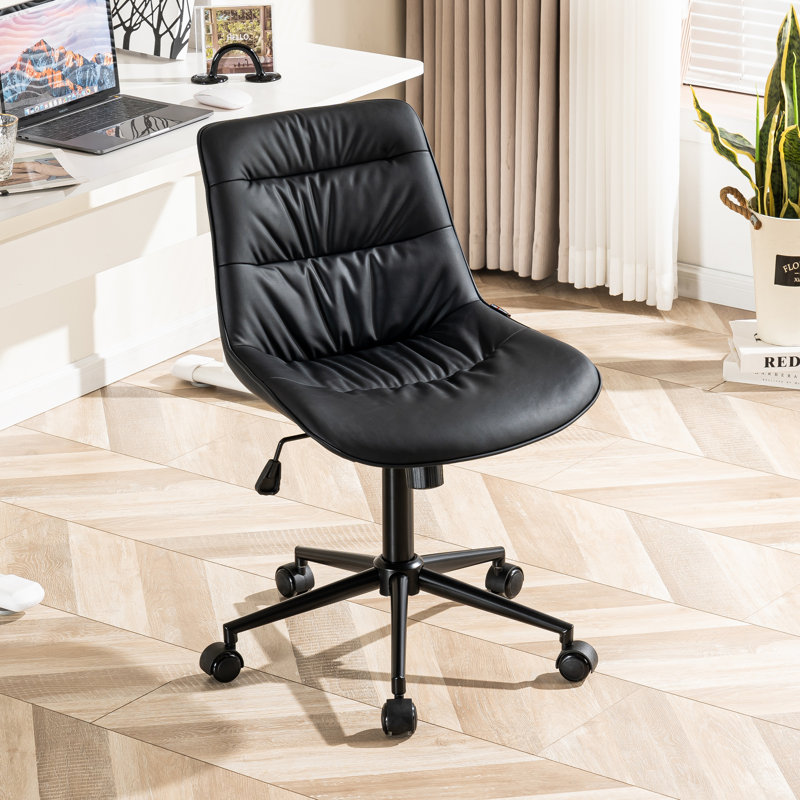 Armless Swivel Office Chair Faux Leather Upholstered Waterproof Desk Chair, Black