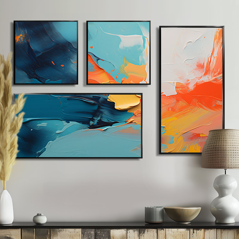 «Colorful Abstract Expression I», reproduction d'art sur toile 4 pièces, Noir, Impression encadrée sans passe-partout