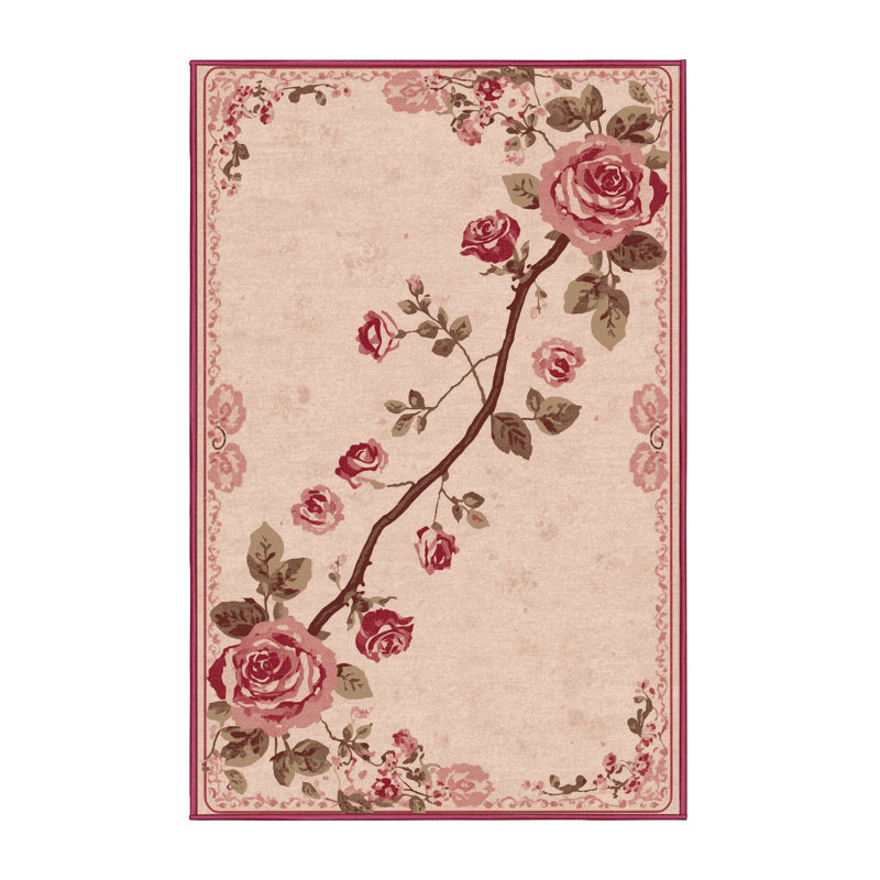 Soft Plush Festa Valentines Modern & Contemporary Abstract Area Rug in Beige – Rose Binding, 2x5
