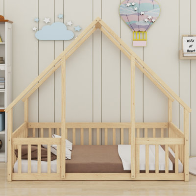 Innovative House-Shaped Floor Bed Featuring Fence & Secure Guardrails