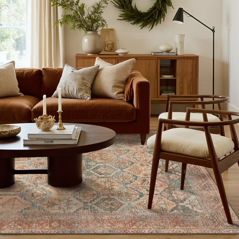 Fayanna Oriental Machine Washable Area Rugs with Non-Slip Backing, Rectangle 5' x 7'