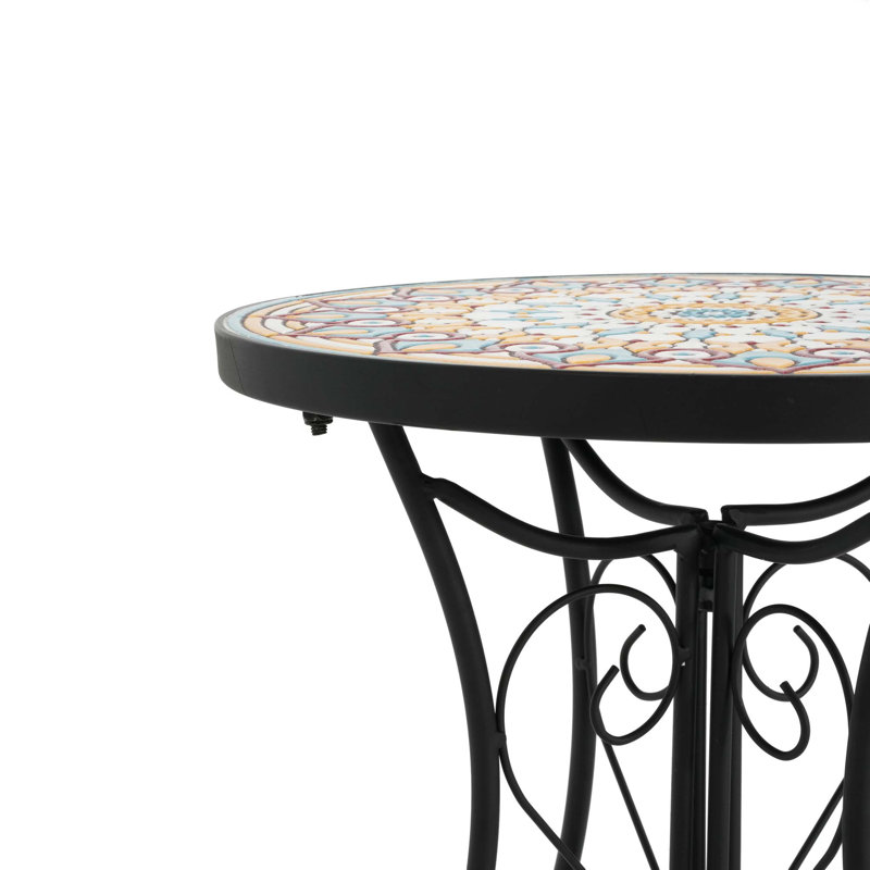 Round Ceramic Side Table with Weather-Resistant Dual-Use Design