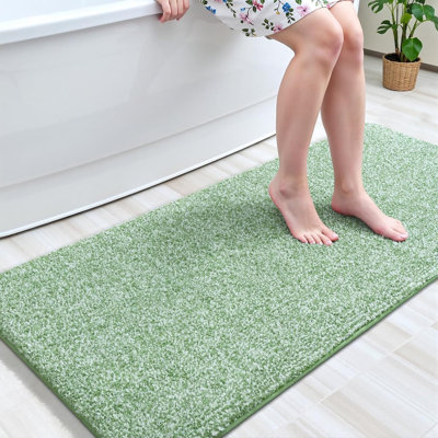 Bathroom Runner Rug 24X60 Inch, Soft Absorbent Long Bathroom Rug For Shower Floor, Non Slip Washable Bath Rugs, Plush Thick Microfiber Large Bath Mat For Tub Double Sink Vanity, Green White