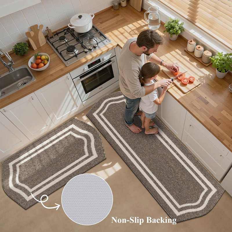 Farmhouse Kitchen Mats Non Slip Washable Boho Kitchen Rugs (Set of 3), Brown
