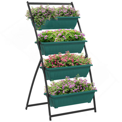 Lit de jardin surélevé Outsunny, ensemble de jardinières verticales à 4 niveaux, 4 boîtes à fleurs d'extérieur avec support, jardin surélevé à conception surélevée pour légumes, fleurs et herbes, vert