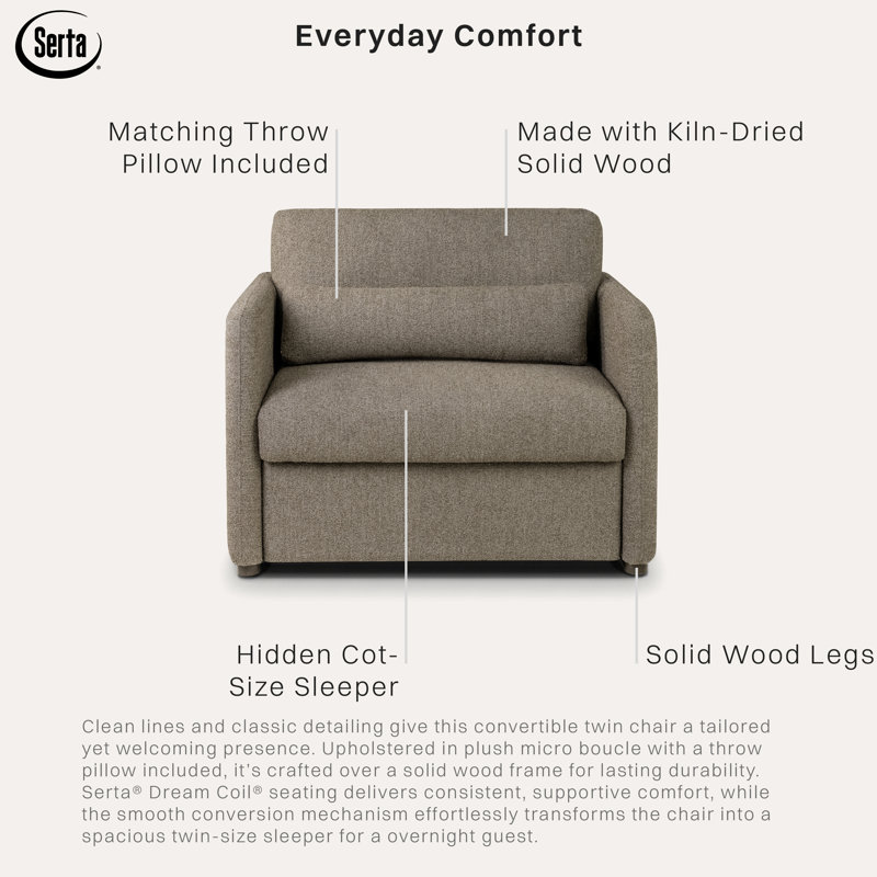 Serta Durango 46" Upholstered Twin Size Convertible Sleeper Chair, Brown