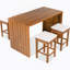 Ensemble de bar extérieur 5 pièces, table de salle à manger en bois de patio et quatre tabourets avec coussins pour la cour, le bord de la piscine et le balcon
