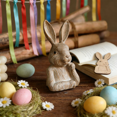 Easter Decorations Imitation Wood Grain Bunny Bust Resin Sculpture Decorative Ornament