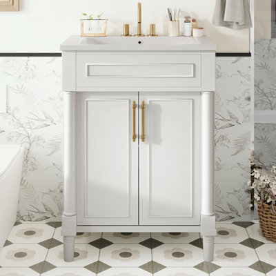 Meuble-lavabo avec lavabo, 2 portes et poignées en métal