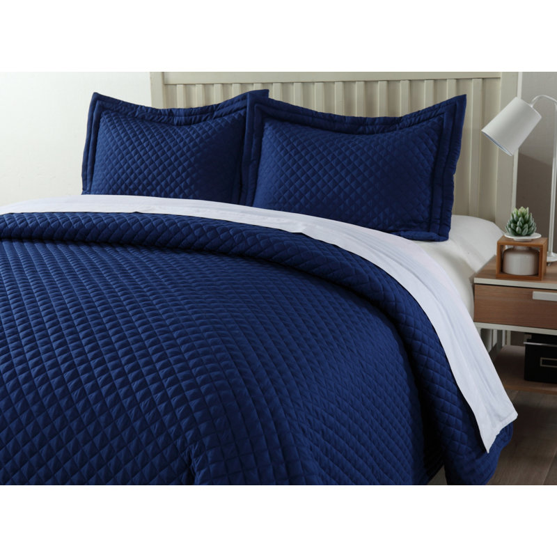  Courtepointe simple en microfibre traditionnelle, Courtepointe simple, Bleu marine