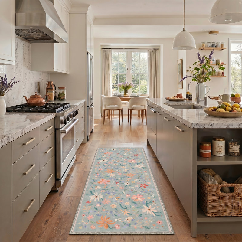 Tapis d'intérieur à motif floral lavable à la machine avec envers antidérapant Abrahamson, Tapis de couloir 84 po x 24 po