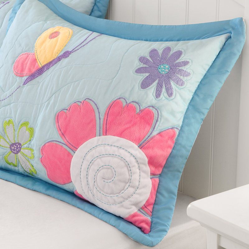 Blue and Pink Reversible Microfiber Twin Quilt Set