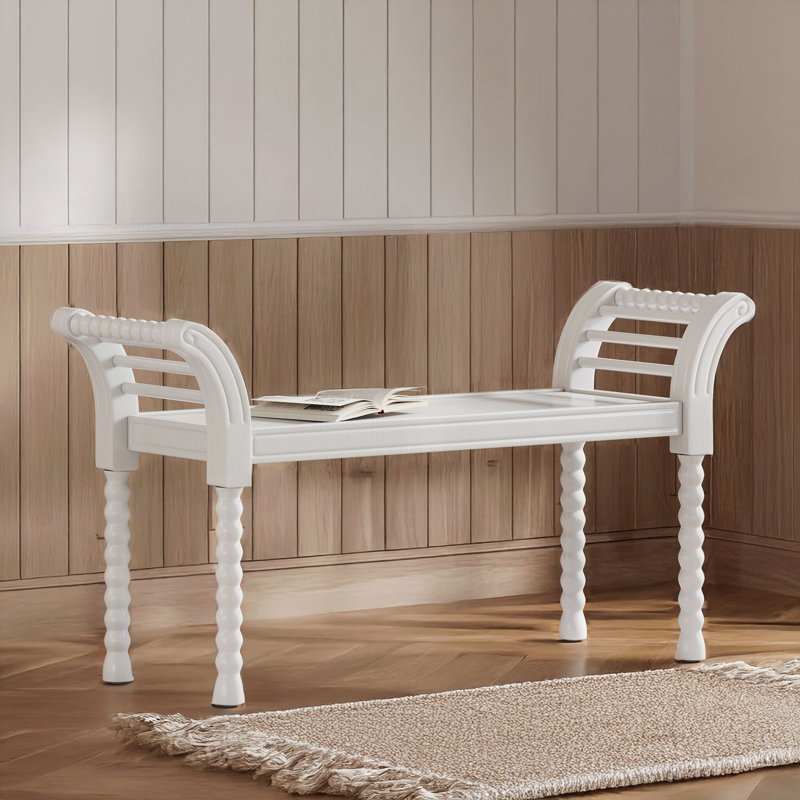 Elegant Retro Style Bench with Turned Legs, White