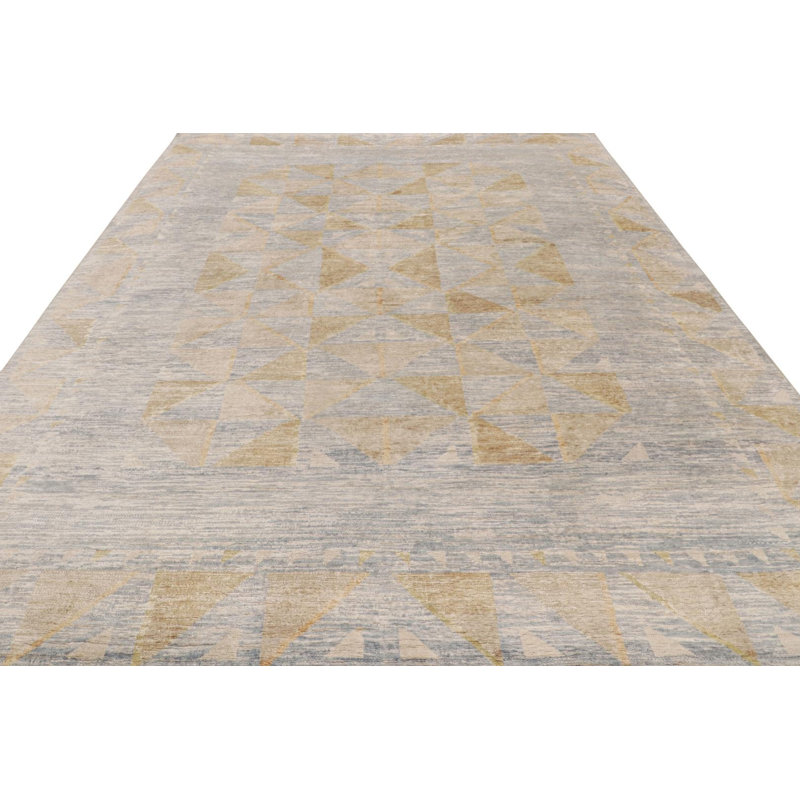 Scandinavian Kilim Silk and Wool Geometric Area Rug, Rectangle 12' x 16'