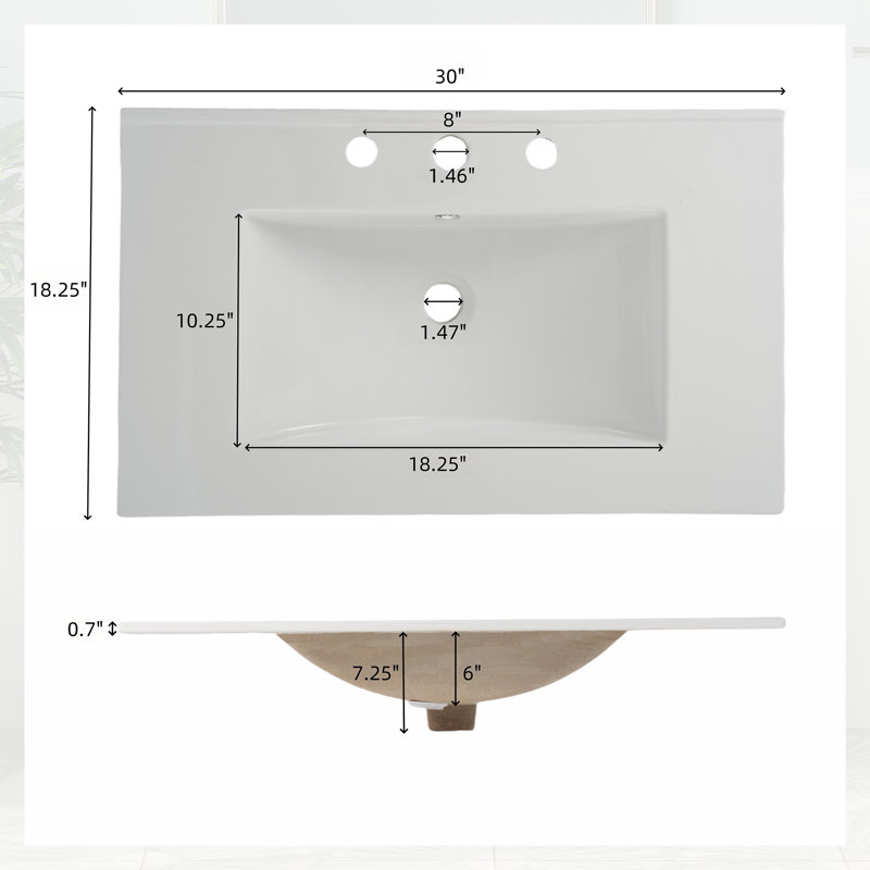  Meuble-lavabo 30 po Mid-Century à cannelures 30 po - Armoire 2 tiroirs - Blanc, Blanc