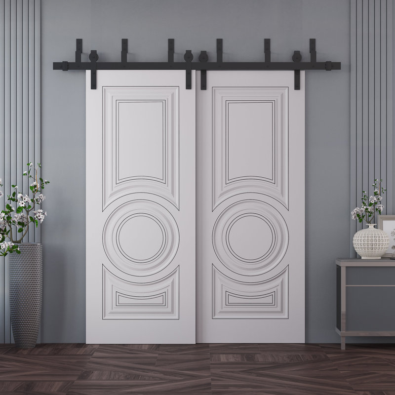 Portes coulissantes de grange coulissantes pour garde-robe | Émail impérial blanc 1855 | Ensemble de quincaillerie de rails 6,6 pi | Portes de garde-robe de chambre en bois massif