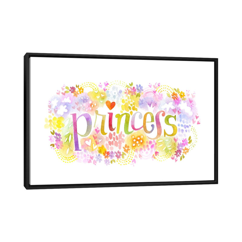 « princess nickname », art textuel sur toile tendue, H 18 po x l 26 po x P 1,5 po, Toile avec cadre noir, Pas de tapis