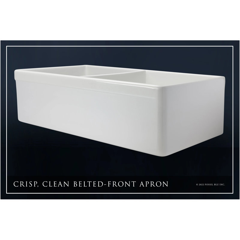 32.75" L x 19.88" W Double Basin Farmhouse Kitchen Sink with Accessories, Brushed Brass Accessories