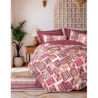 Ensemble de housse de couette simple Ranforce, rouge Claret, 55,1 po x 78,7 po | 100% coton, 145 fils | Enveloppe et fermeture à boutons, lavable à la machine | Luxueuse impression de pigments pour un décor de chambre à coucher confortable