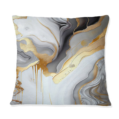 Blanc et marbre doré abstrait II - coussin abstrait en marbre imprimé