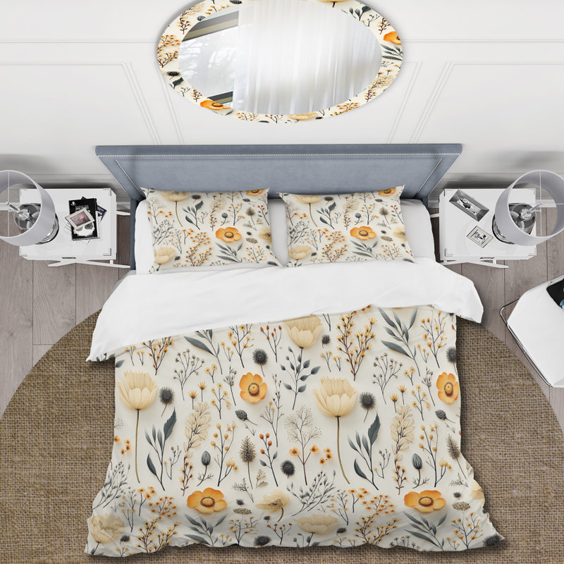 Literie Earthy Tones Botanical Flowers II, Housse de couette simple + 1 taie décorative stan
