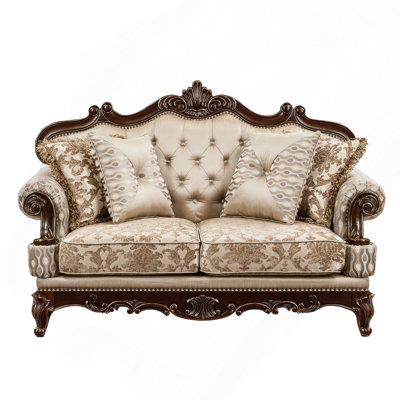 Formal Traditional Luxury Loveseat Cherry Finish with Gold Tipping Solid Wood Living Room Furniture 1pc