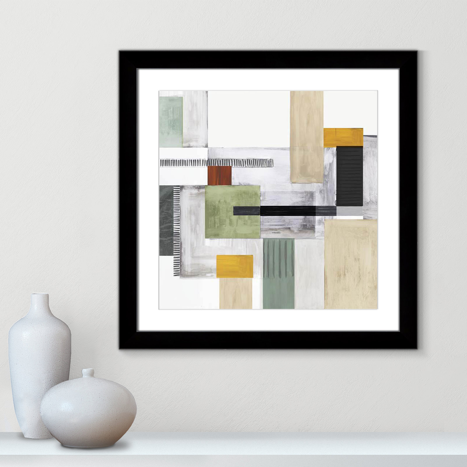 Playful Blocks Print, 25" H x 25" W x 1.25" D, Black Cube Framed
