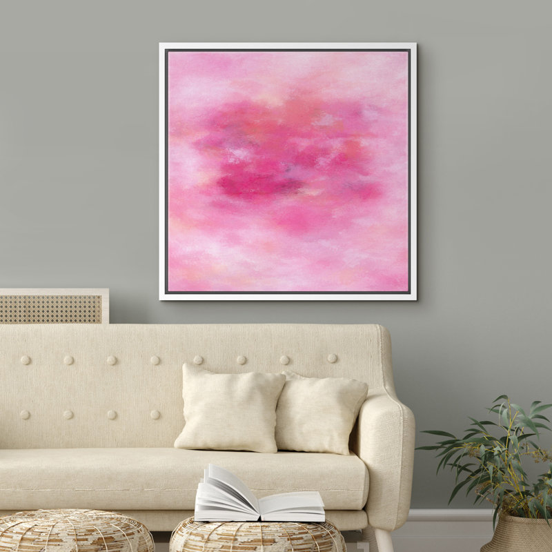 Reproduction d'art sur toile encadrée rose pastel abstrait, H 24 po x l 24 po x P 1,5 po, Blanc