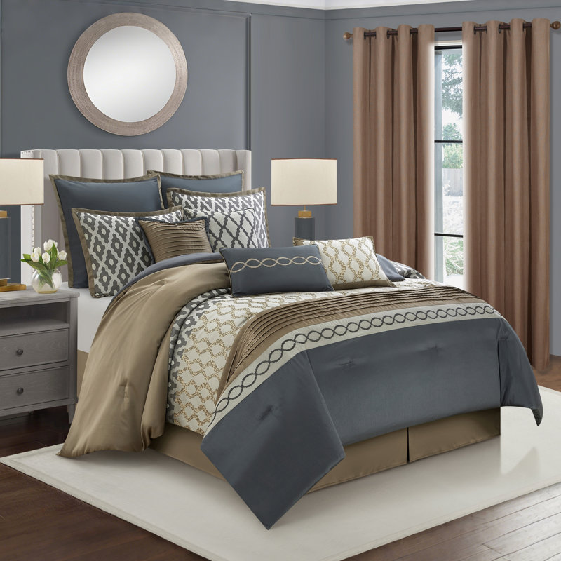 Caval 12 Piece Jacquard Comforter Set, King Comforter + 11 Additional Pieces, Gray