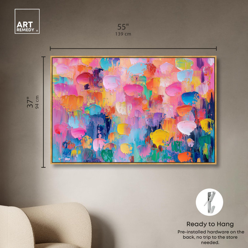 Art, art floral, fleurs abstraites, III, Cadre flottant doré, H 3 po x l 55 po