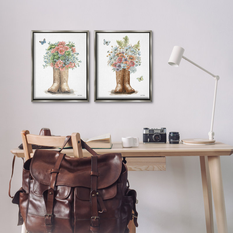 Ensemble de 2 toiles flottantes Wildflower, H 21 po x l 17 po, Cadre flottant gris lustré