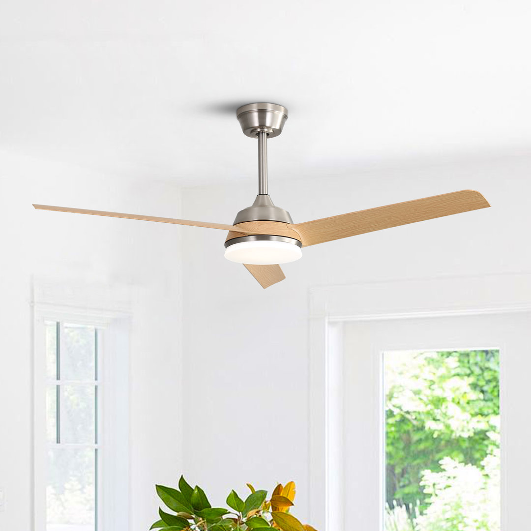 Rita 52'' 3-Blade Nickel Dimmable Indoor Ceiling Fan With Led Light and Remote Control Wrought Studio™