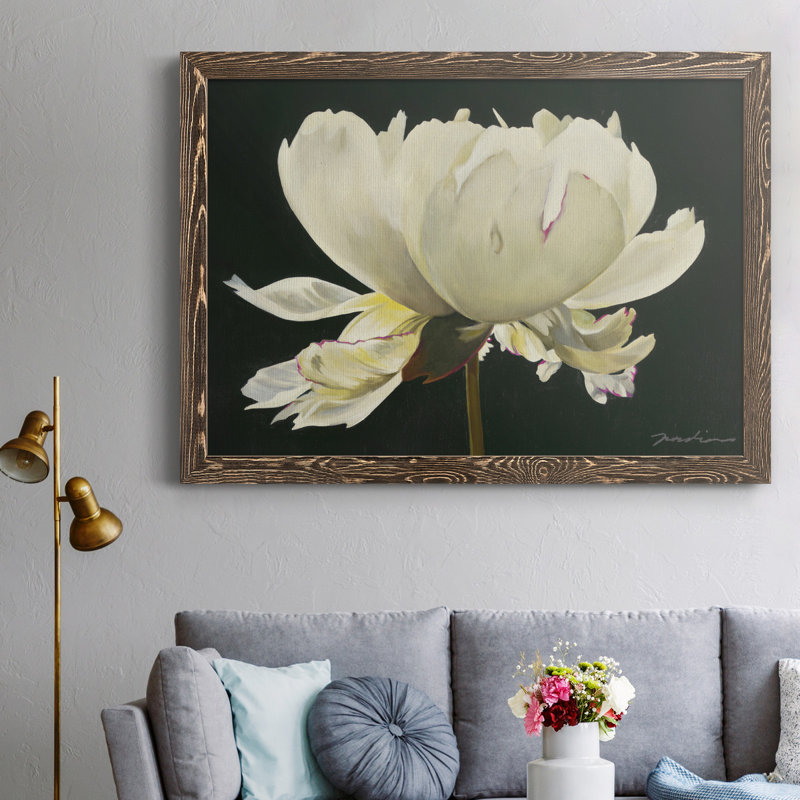 Aglow - Cadre photo, reproduction d'art sur toile, H 23 po x l 32 po x P 1 po, Encadré de bois de noyer, Vert foncé