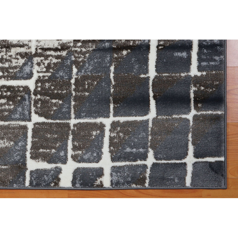 Tapis géométrique gris Alina, Rectangle 3 pi 11 po x 5 pi 3 po