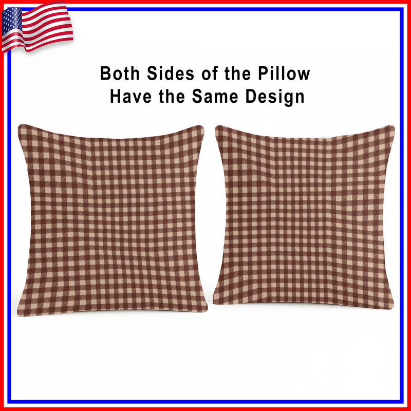 Brown Beige Checkered Double Sided Throw Pillows, 18 x 18 inches