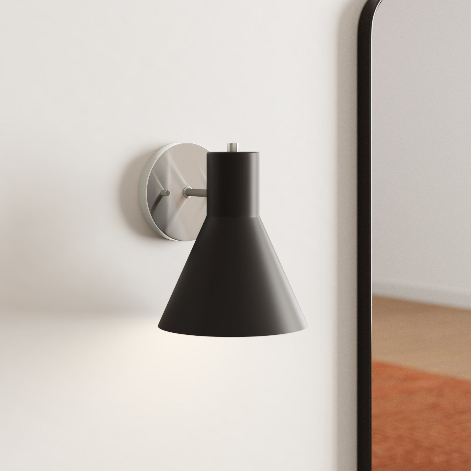 Byers Single Light Dimmable Armed Sconce, No, Brushed Nickel/Steel Black