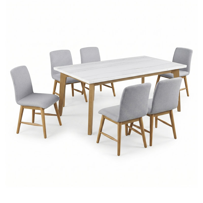 Pillay 7-Piece Rectangular Dining Table Set, 7 Pieces: Table, 6 Chairs