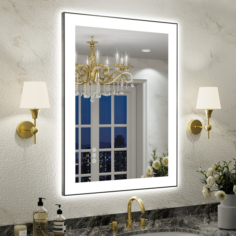 UL Certified Front & Back LED Bathroom Vanity Mirror – Anti-Fog, Tempered Glass, Black Aluminum Frame, 32" H x 24" W