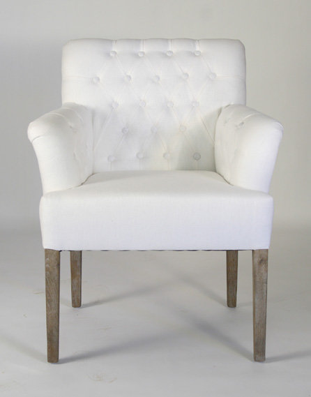 Barrois Tufted Armchair, White 100% Linen