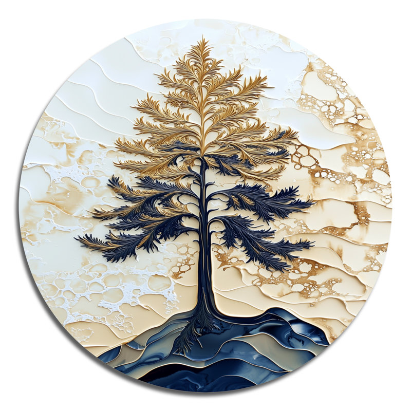 Hiver forêt de cèdres - art mural moderne éclectique rond, art mural contemporain en métal rond, H 16 po x l 16 po