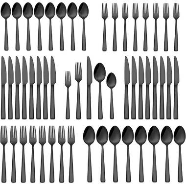 Matte Black Silverware Set , 40-Piece Stainless Steel Flatware Cutlery Set Service for 8, Satin Finish Kitchen Utensil Set, Dishwasher Safe Orren Elli