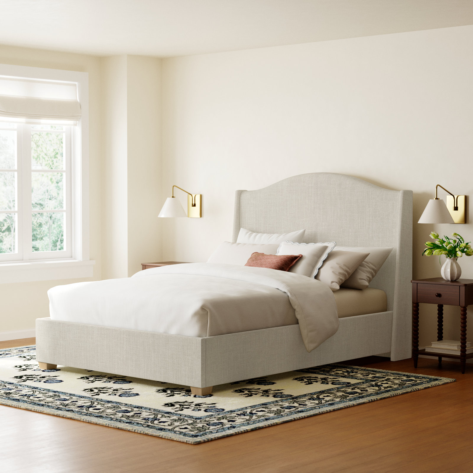 Allis Upholstered Wingback Bed, Queen, Classic Talc Linen