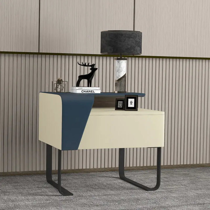 Miyo Dressers Bedside Table Modern Nordic Side Cabinet Luxury Low Nightstand, Blue/Cream, Right