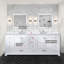 Meuble-lavabo double l 84 po x P 22 po, comptoir en quartz blanc et miroirs 34 po-488261906