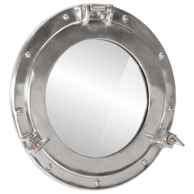 Porthole Mirror Wall Hanging Aluminium And Glass, 38 cm H x 38 cm W, SIlver